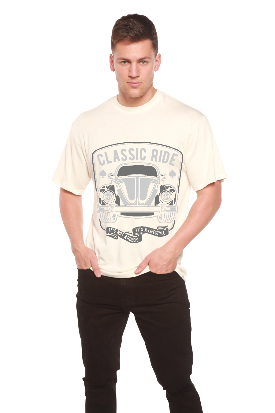 T-shirt à manches courtes à motif pour homme en viscose de bambou et coton biologique Classic Ride