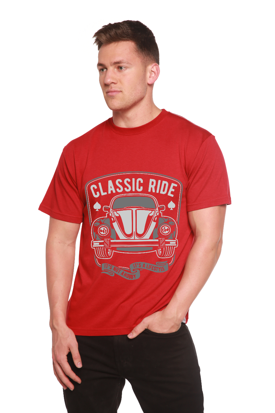 T-shirt à manches courtes à motif pour homme en viscose de bambou et coton biologique Classic Ride