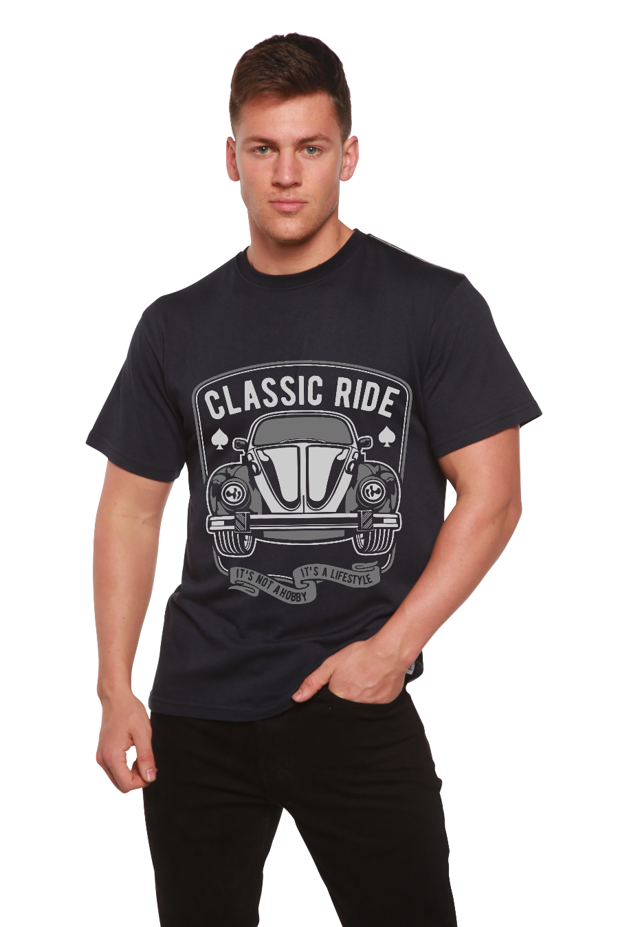T-shirt à manches courtes à motif pour homme en viscose de bambou et coton biologique Classic Ride