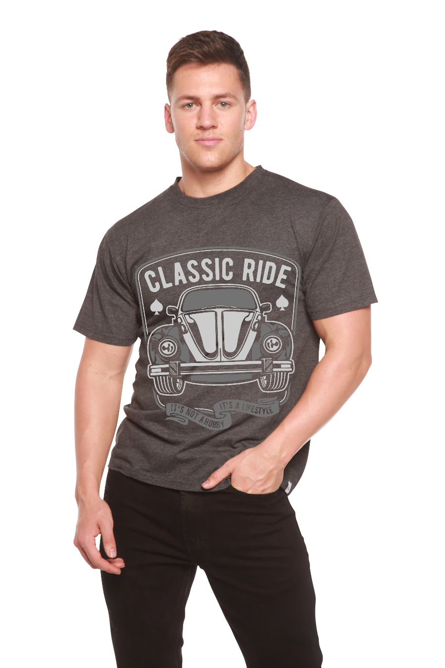 T-shirt à manches courtes à motif pour homme en viscose de bambou et coton biologique Classic Ride