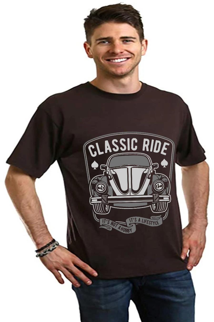 T-shirt à manches courtes à motif pour homme en viscose de bambou et coton biologique Classic Ride