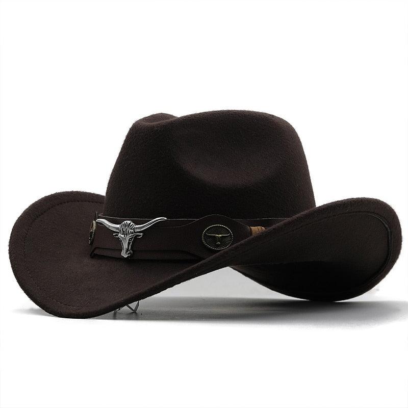 Chapeau de cowboy occidental classique simple en laine pour femmes et hommes Chapeau de cowboy occidental unisexe pour femmes et hommes Chapeau à large bord pour gentleman Chapeaux de cowgirl pour papa Chapeaux de cowgirl avec large ceinture