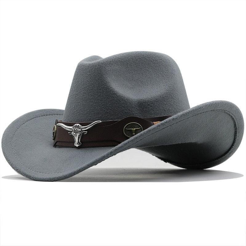 Chapeau de cowboy occidental classique simple en laine pour femmes et hommes Chapeau de cowboy occidental unisexe pour femmes et hommes Chapeau à large bord pour gentleman Chapeaux de cowgirl pour papa Chapeaux de cowgirl avec large ceinture