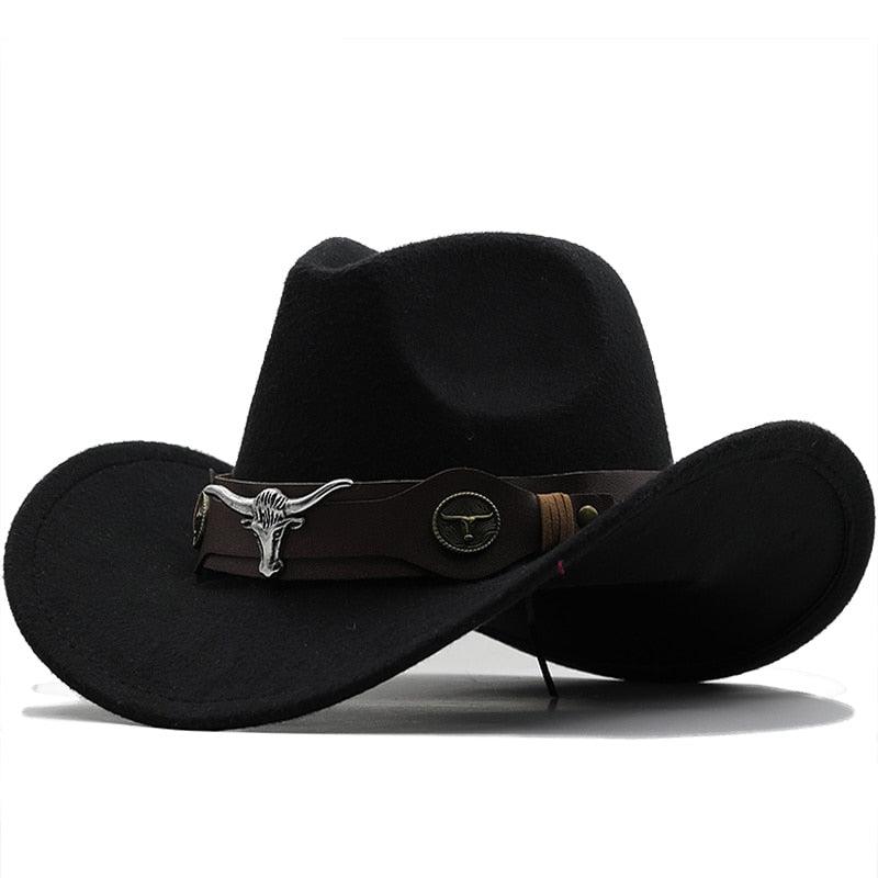 Chapeau de cowboy occidental classique simple en laine pour femmes et hommes Chapeau de cowboy occidental unisexe pour femmes et hommes Chapeau à large bord pour gentleman Chapeaux de cowgirl pour papa Chapeaux de cowgirl avec large ceinture
