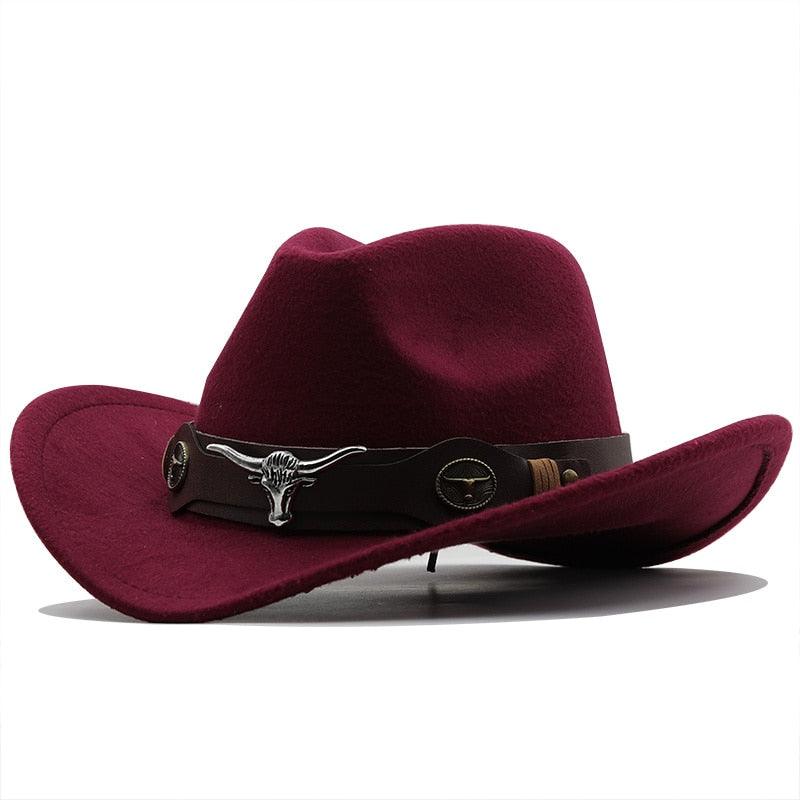 Chapeau de cowboy occidental classique simple en laine pour femmes et hommes Chapeau de cowboy occidental unisexe pour femmes et hommes Chapeau à large bord pour gentleman Chapeaux de cowgirl pour papa Chapeaux de cowgirl avec large ceinture