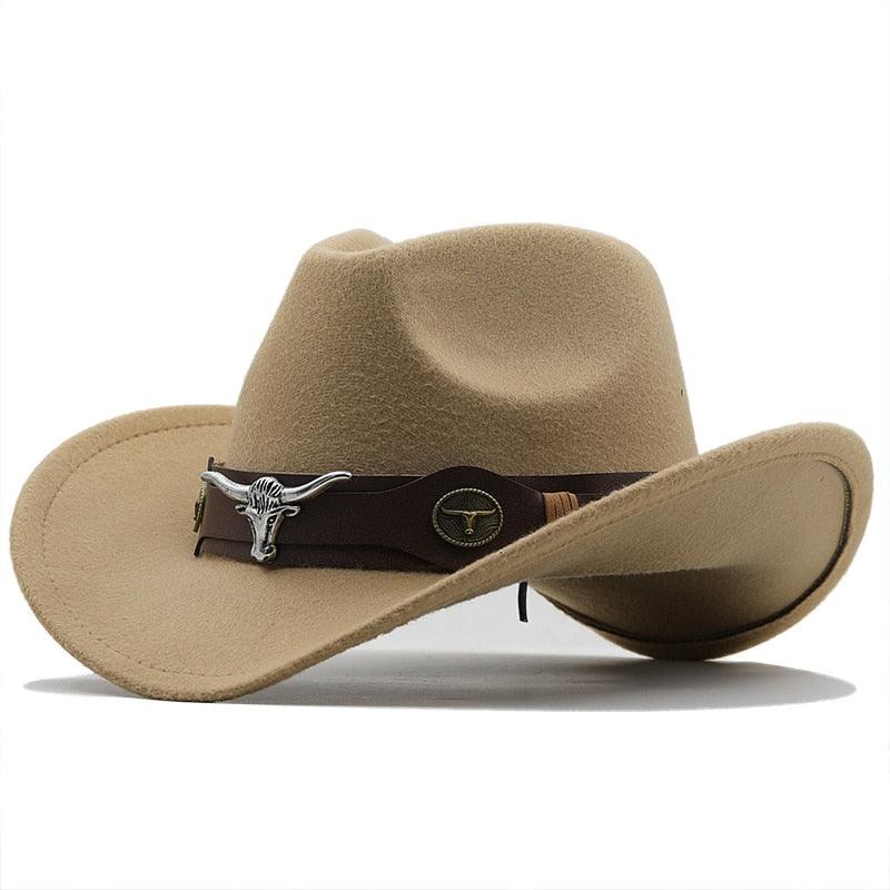 Chapeau de cowboy occidental classique simple en laine pour femmes et hommes Chapeau de cowboy occidental unisexe pour femmes et hommes Chapeau à large bord pour gentleman Chapeaux de cowgirl pour papa Chapeaux de cowgirl avec large ceinture