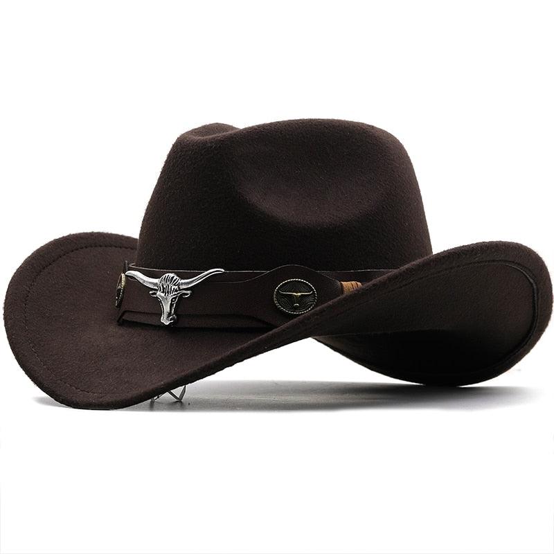 Chapeau de cowboy occidental classique simple en laine pour femmes et hommes Chapeau de cowboy occidental unisexe pour femmes et hommes Chapeau à large bord pour gentleman Chapeaux de cowgirl pour papa Chapeaux de cowgirl avec large ceinture