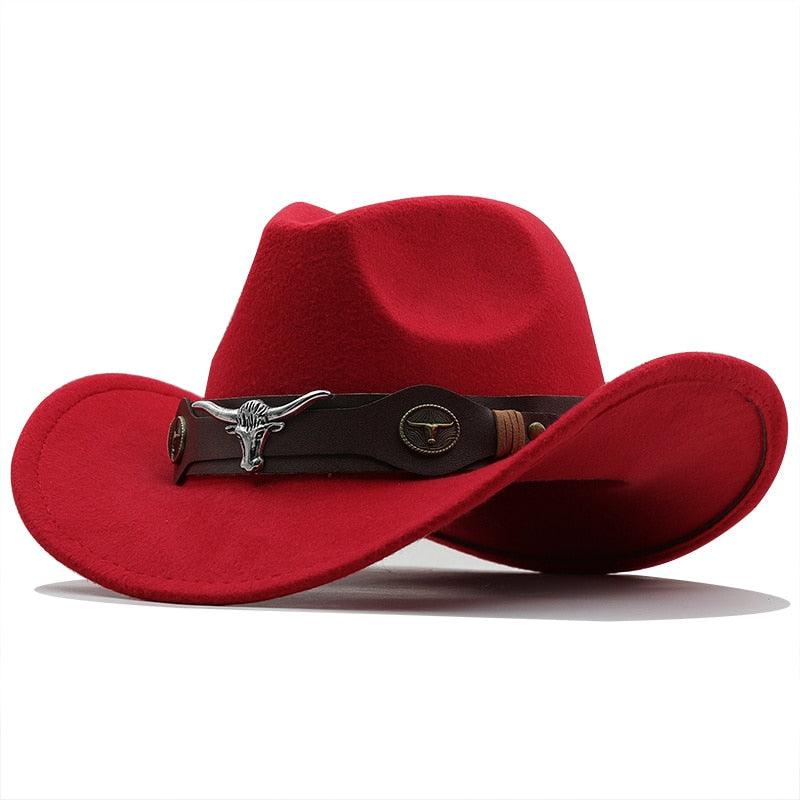 Chapeau de cowboy occidental classique simple en laine pour femmes et hommes Chapeau de cowboy occidental unisexe pour femmes et hommes Chapeau à large bord pour gentleman Chapeaux de cowgirl pour papa Chapeaux de cowgirl avec large ceinture