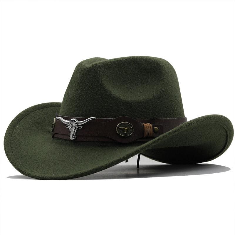 Chapeau de cowboy occidental classique simple en laine pour femmes et hommes Chapeau de cowboy occidental unisexe pour femmes et hommes Chapeau à large bord pour gentleman Chapeaux de cowgirl pour papa Chapeaux de cowgirl avec large ceinture