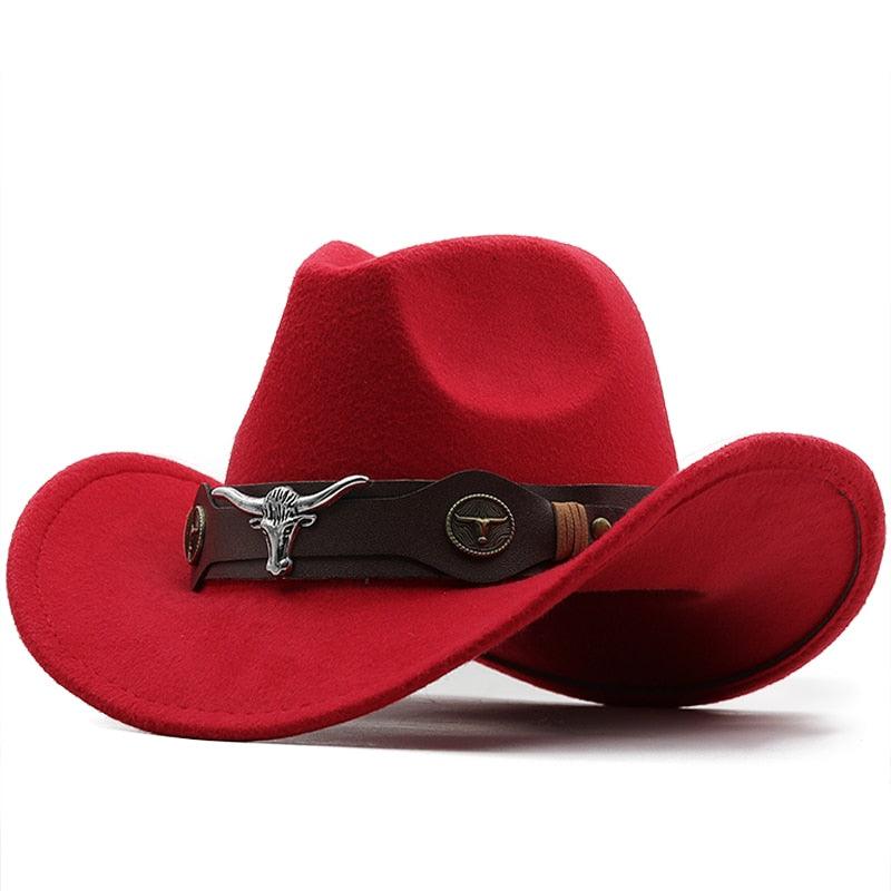 Chapeau de cowboy occidental classique simple en laine pour femmes et hommes Chapeau de cowboy occidental unisexe pour femmes et hommes Chapeau à large bord pour gentleman Chapeaux de cowgirl pour papa Chapeaux de cowgirl avec large ceinture
