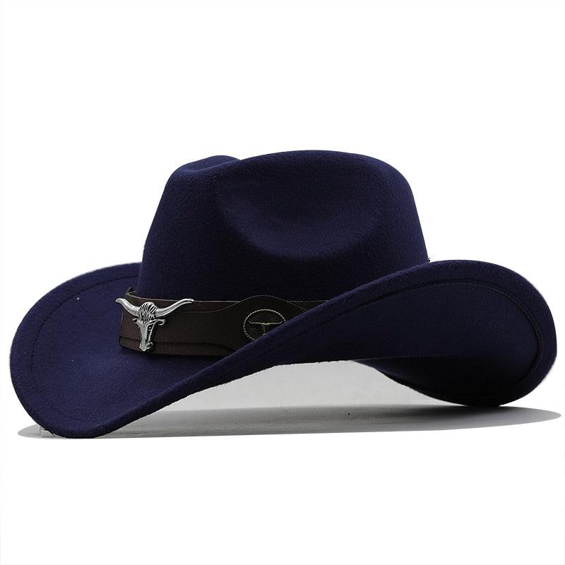 Chapeau de cowboy occidental classique simple en laine pour femmes et hommes Chapeau de cowboy occidental unisexe pour femmes et hommes Chapeau à large bord pour gentleman Chapeaux de cowgirl pour papa Chapeaux de cowgirl avec large ceinture