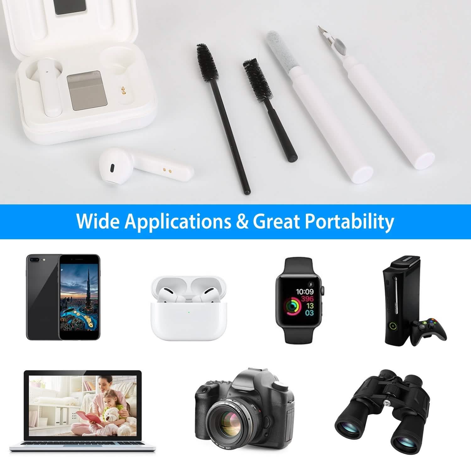 Kit de Nettoyage pour AirPods, Boîtier de Charge, Appareil Photo, Stylo de Nettoyage pour Téléphone, Brosse Anti-Peluche Longue et Courte