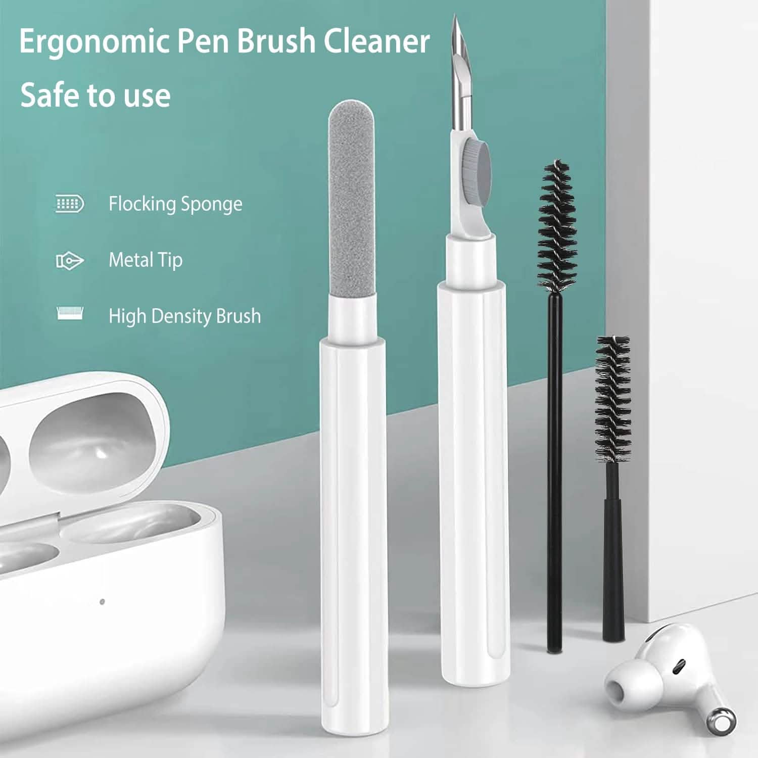 Kit de Nettoyage pour AirPods, Boîtier de Charge, Appareil Photo, Stylo de Nettoyage pour Téléphone, Brosse Anti-Peluche Longue et Courte