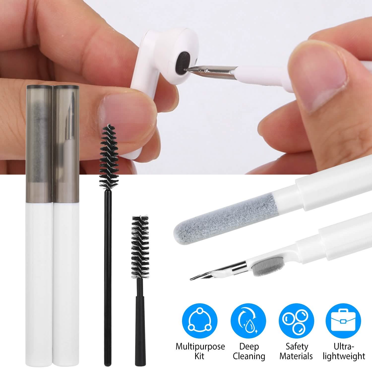 Kit de Nettoyage pour AirPods, Boîtier de Charge, Appareil Photo, Stylo de Nettoyage pour Téléphone, Brosse Anti-Peluche Longue et Courte