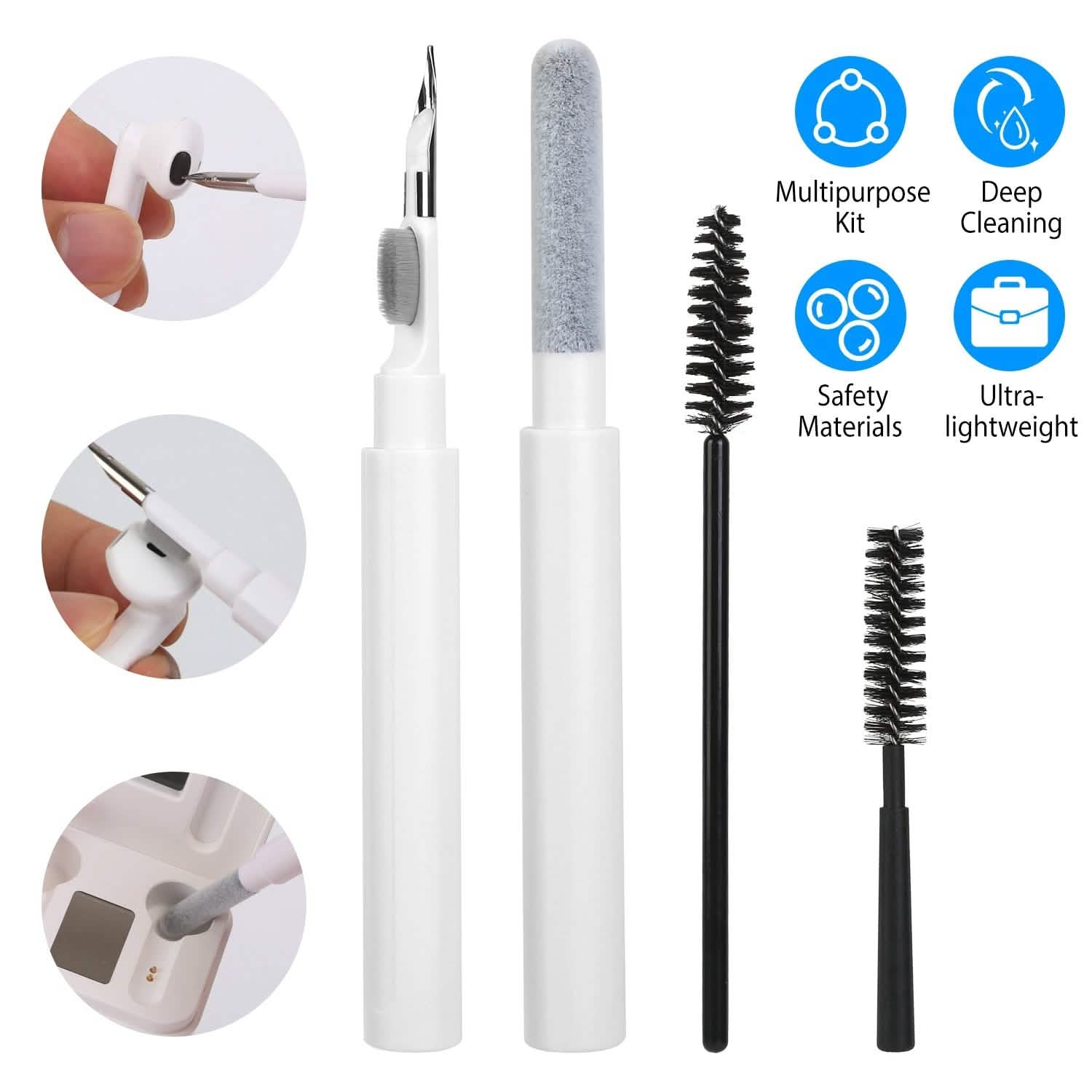 Kit de Nettoyage pour AirPods, Boîtier de Charge, Appareil Photo, Stylo de Nettoyage pour Téléphone, Brosse Anti-Peluche Longue et Courte