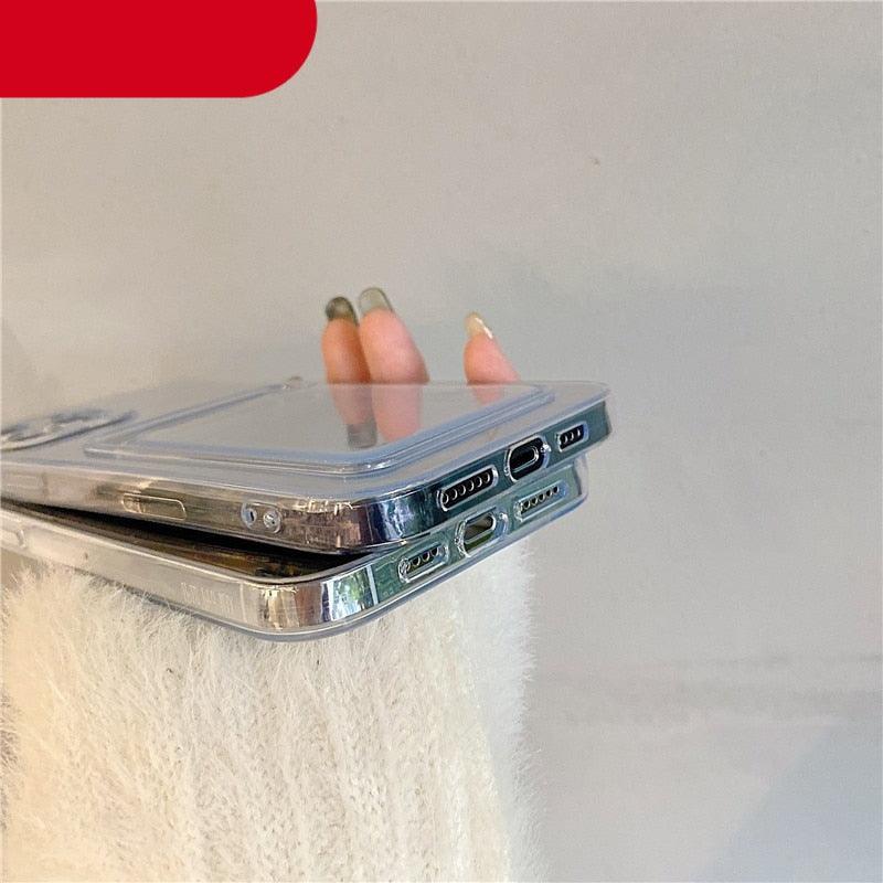 Coque transparente holographique mignonne avec motif cœur et porte-cartes, coque souple transparente à dégradé d'amour pour iPhone 14 13 11 12 Pro Max Mini X XS XR 7 8 Plus, étui portefeuille avec porte-cartes