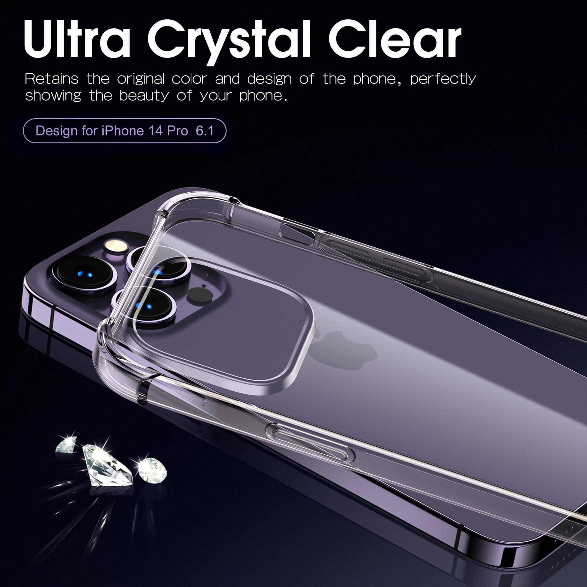 Coque de téléphone transparente antichoc pour iPhone 14 13 12 11 Pro Max X XR XS Max Coque de protection d'objectif pour iPhone 11 12 13 14 Pro Coque arrière de protection antichoc non jaunissante pour iPhone