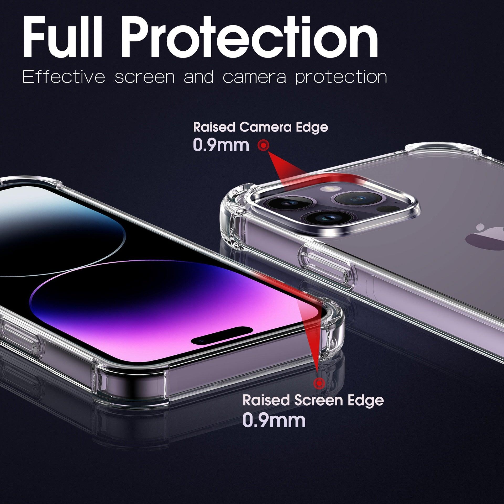 Coque de téléphone transparente antichoc pour iPhone 14 13 12 11 Pro Max X XR XS Max Coque de protection d'objectif pour iPhone 11 12 13 14 Pro Coque arrière de protection antichoc non jaunissante pour iPhone