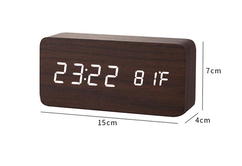 Horloge LED en bois, réveil, montre en bois, nouvelle version, horloge de bureau numérique, luminosité réglable, heure d'alarme, affiche l'heure, la date, la température, la table, contrôle vocal, horloge de bureau électronique numérique en bois