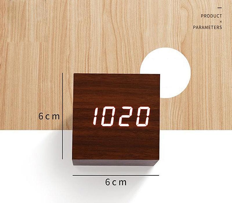 Horloge LED en bois, réveil, montre en bois, nouvelle version, horloge de bureau numérique, luminosité réglable, heure d'alarme, affiche l'heure, la date, la température, la table, contrôle vocal, horloge de bureau électronique numérique en bois