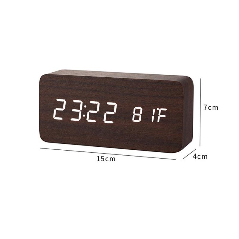 Horloge LED en bois, réveil, montre en bois, nouvelle version, horloge de bureau numérique, luminosité réglable, heure d'alarme, affiche l'heure, la date, la température, la table, contrôle vocal, horloge de bureau électronique numérique en bois