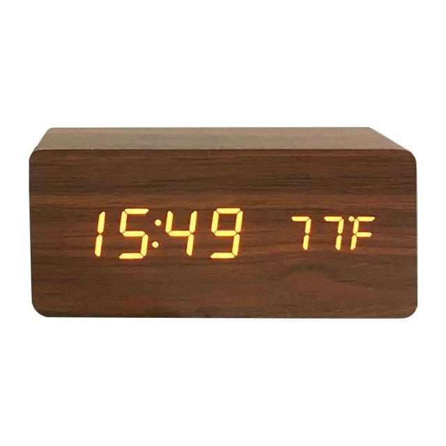 Horloge LED en bois, réveil, montre en bois, nouvelle version, horloge de bureau numérique, luminosité réglable, heure d'alarme, affiche l'heure, la date, la température, la table, contrôle vocal, horloge de bureau électronique numérique en bois