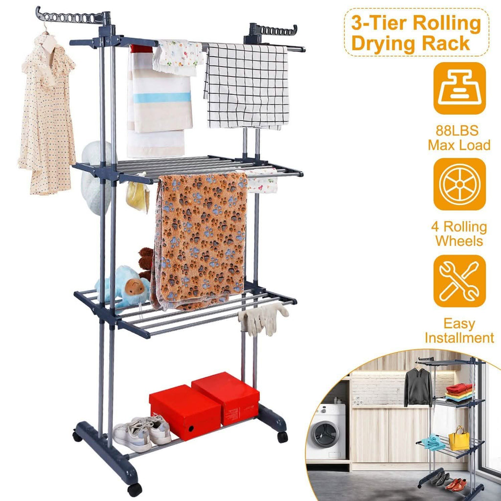 Séchoir à linge roulant pliable Support de cintre à linge sur rail