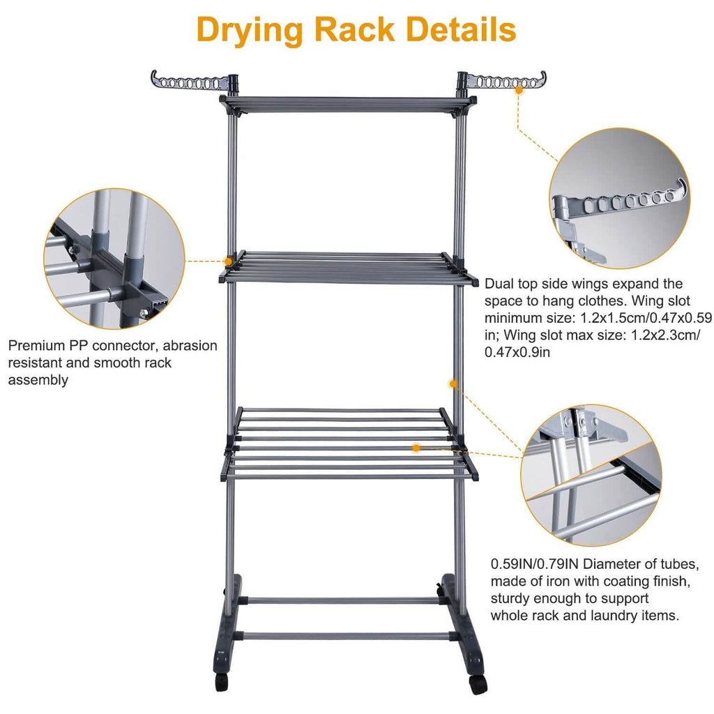 Séchoir à linge roulant pliable Support de cintre à linge sur rail