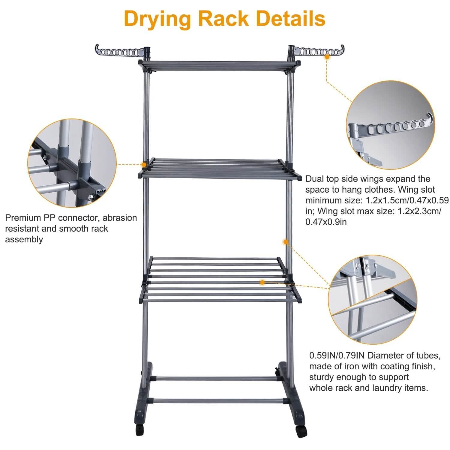 Séchoir à linge roulant pliable Support de cintre à linge sur rail