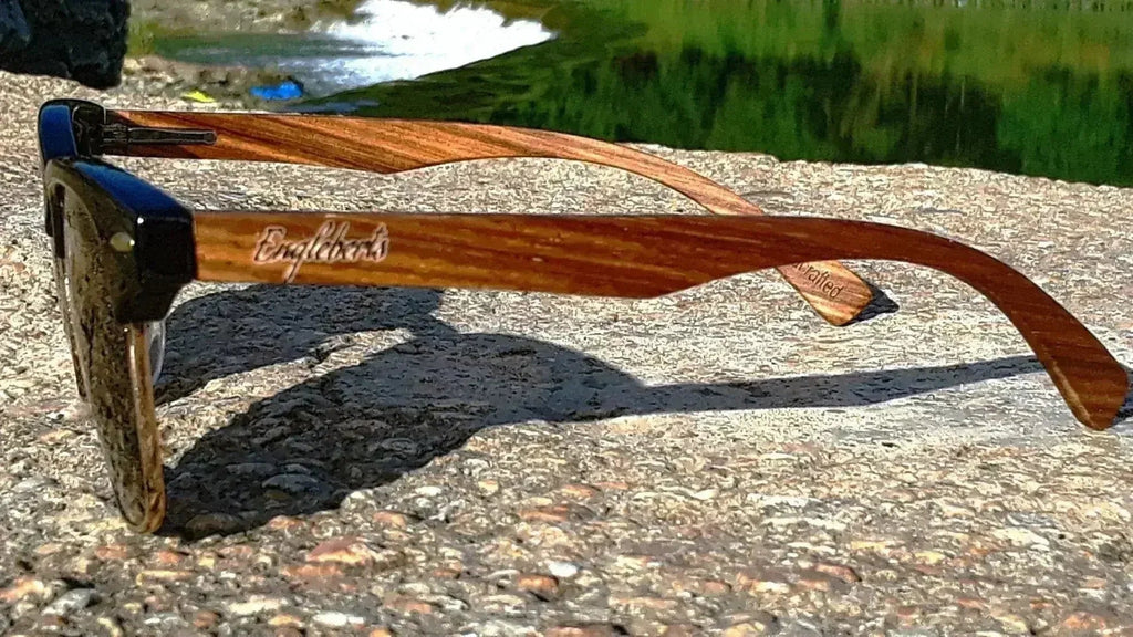 Lunettes de soleil de style Club en bois de noyer véritable avec étui en bambou, polarisées