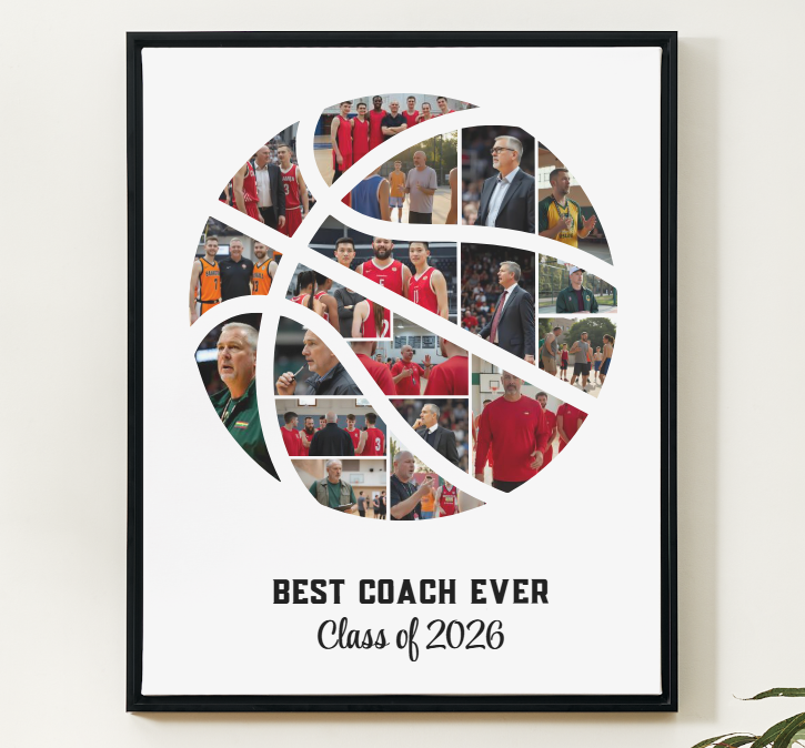 Basketball Best Coach Ever Photo Collage – Editable Canva Template