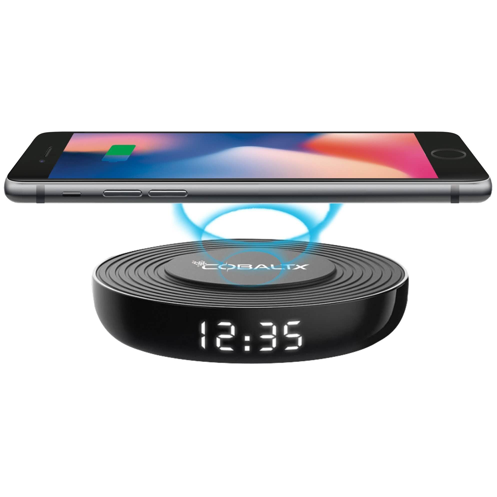 Socle de charge sans fil certifié Qi CobaltX avec horloge numérique