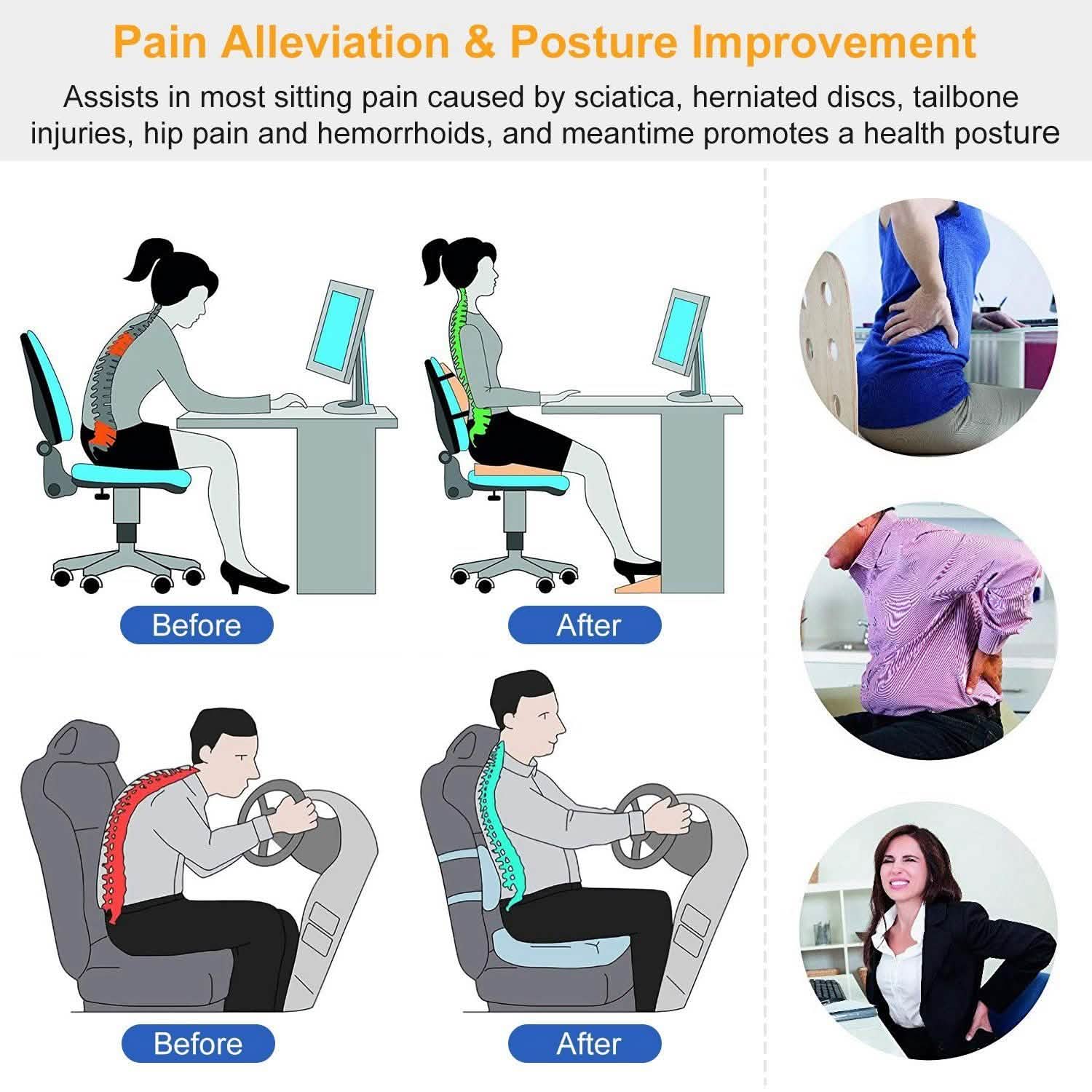 Coussin d'assise orthopédique en mousse à mémoire de forme pour coccyx