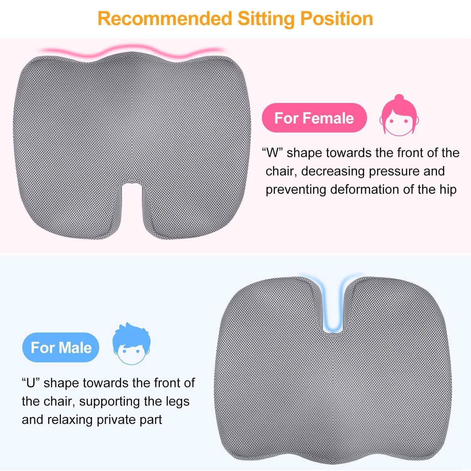 Coussin d'assise orthopédique en mousse à mémoire de forme pour coccyx