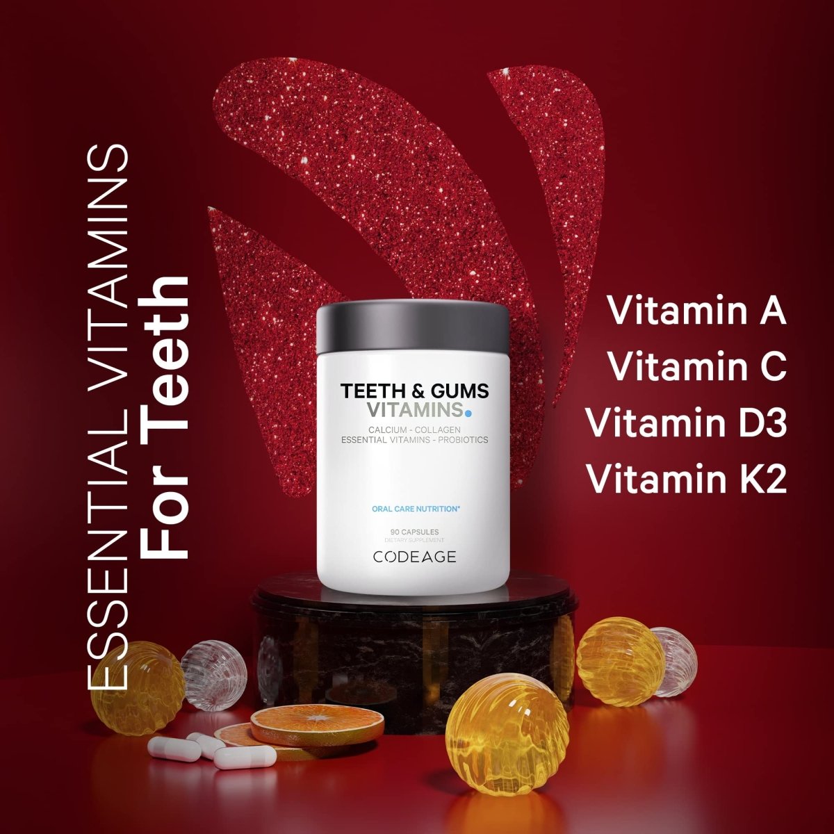 Codeage - Vitamines Dents & Gencives + Probiotiques Buccaux Complément Soin Bouche - 90 Capsules