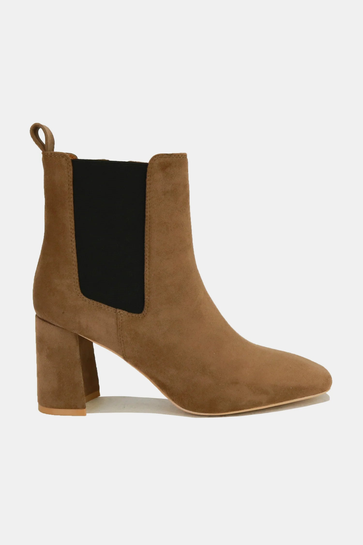 Bottines Chelsea à talon bloc en similicuir suédé marron café avec empiècement latéral élastiqué