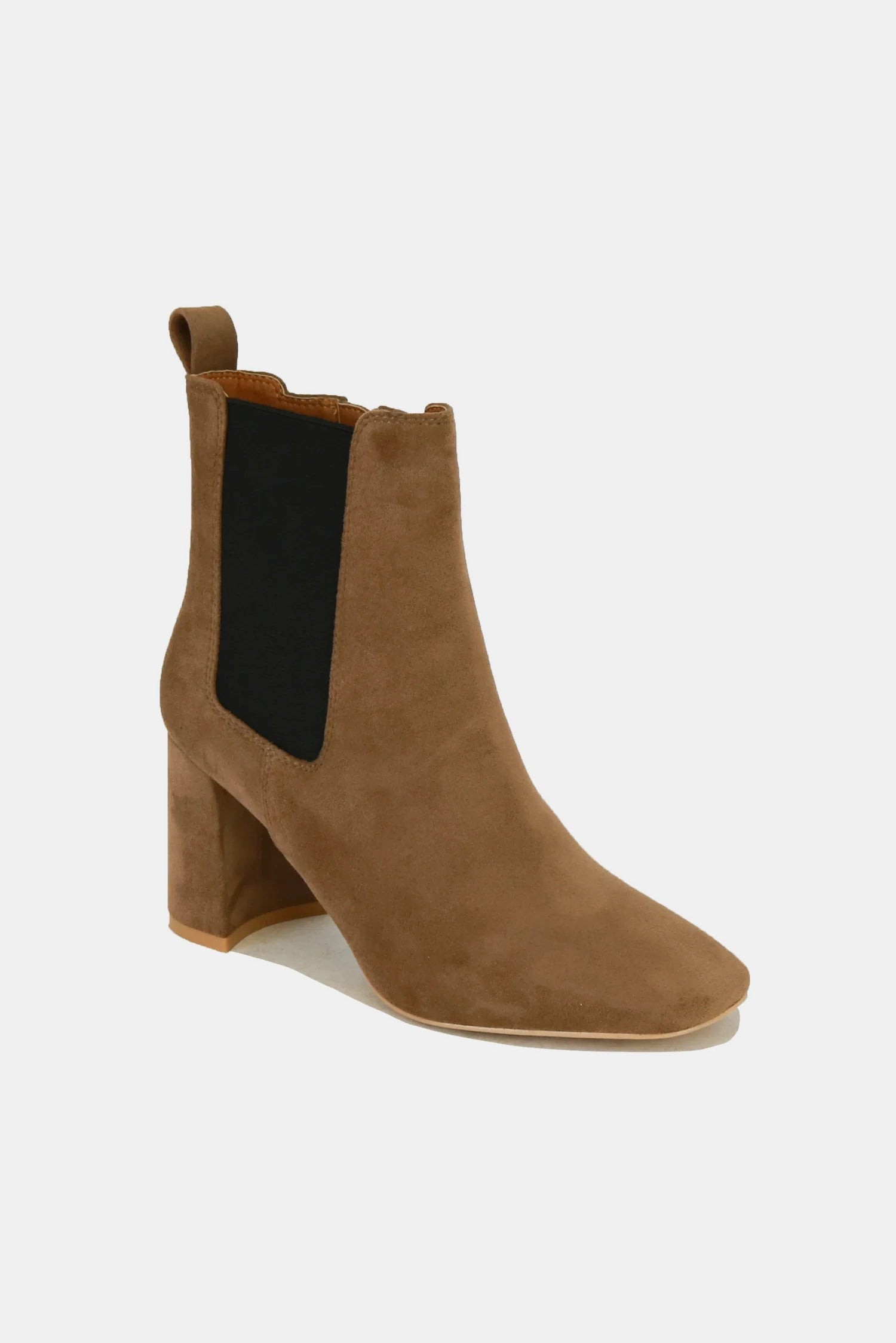 Bottines Chelsea à talon bloc en similicuir suédé marron café avec empiècement latéral élastiqué