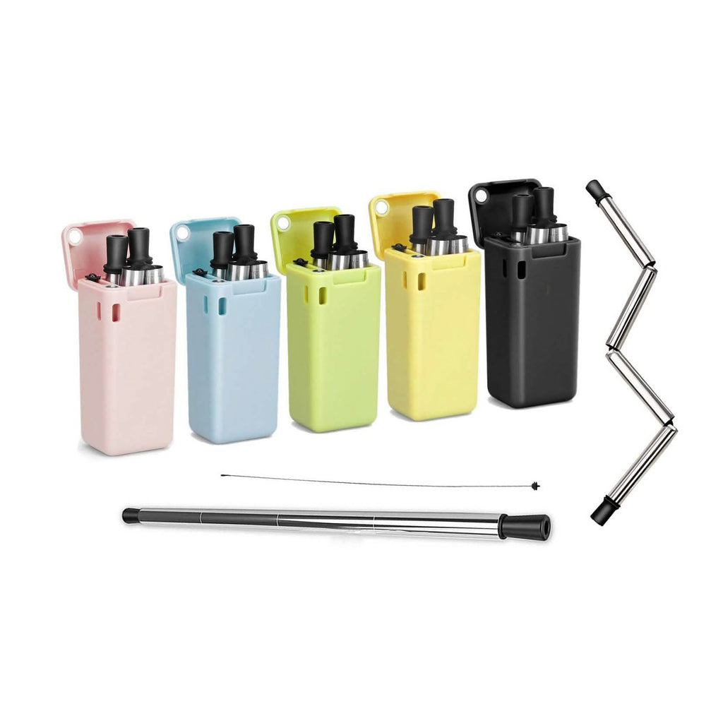 Paille à boire rétractable, portable et réutilisable en acier inoxydable avec étui