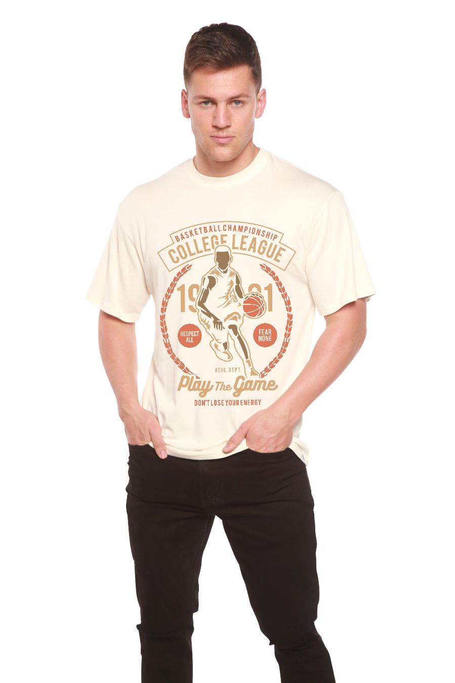 T-shirt graphique à manches courtes pour homme en viscose de bambou/coton biologique College League