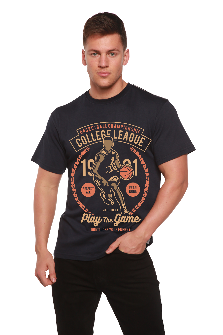 T-shirt graphique à manches courtes pour homme en viscose de bambou/coton biologique College League