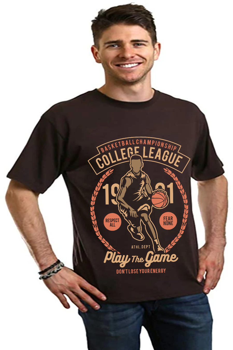 T-shirt graphique à manches courtes pour homme en viscose de bambou/coton biologique College League