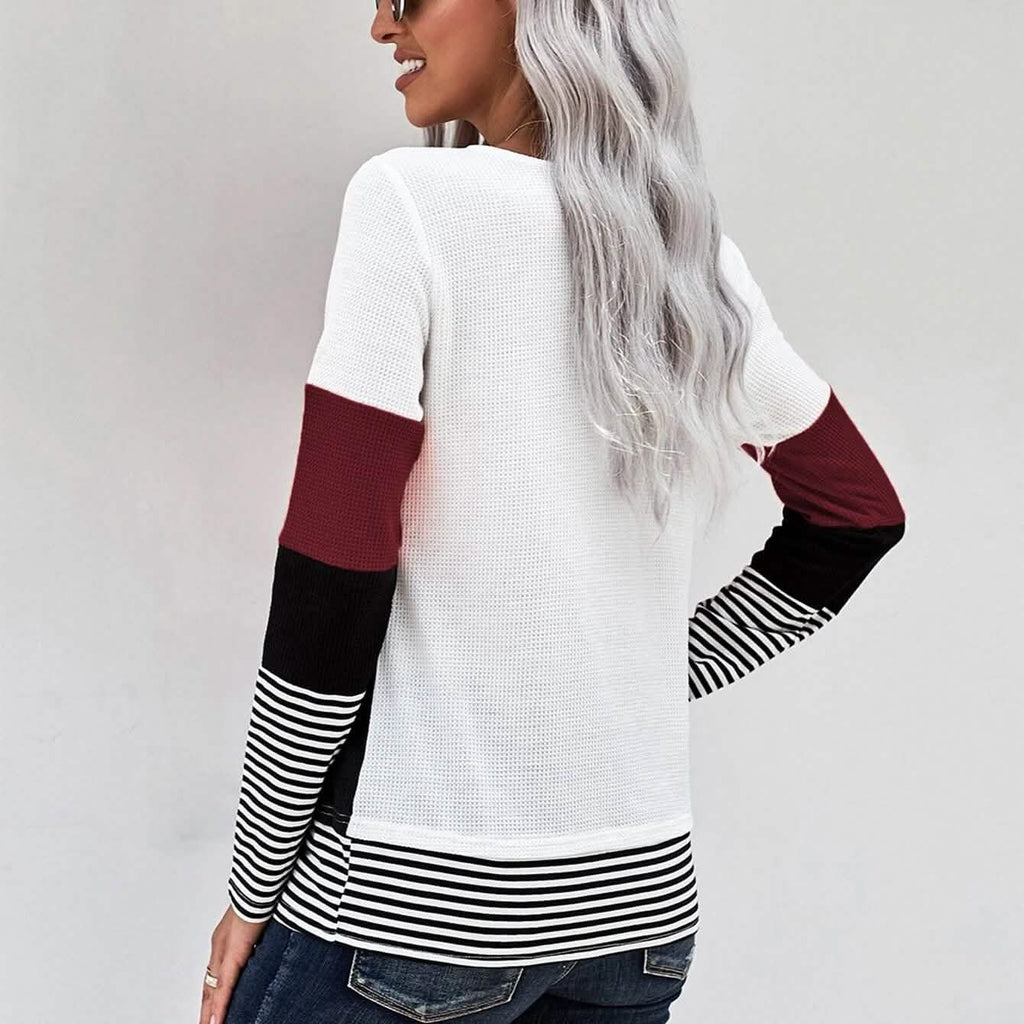 T-shirt en maille gaufrée avec empiècements rayés color block