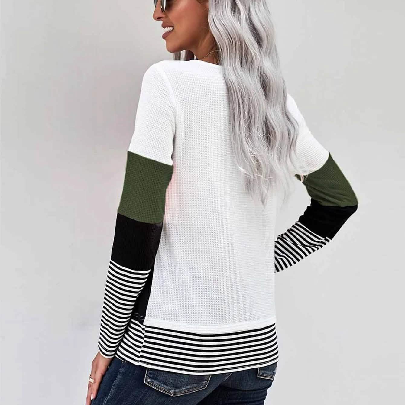 T-shirt en maille gaufrée avec empiècements rayés color block