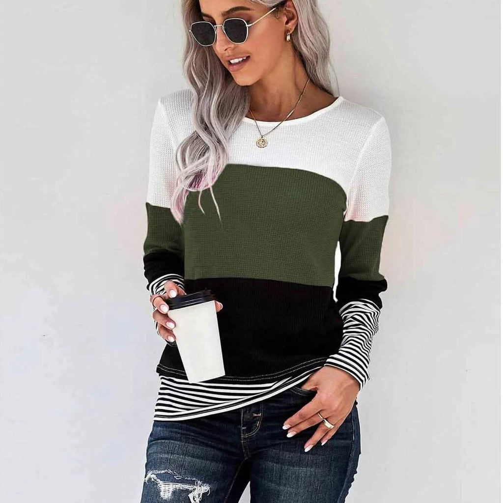 T-shirt en maille gaufrée avec empiècements rayés color block