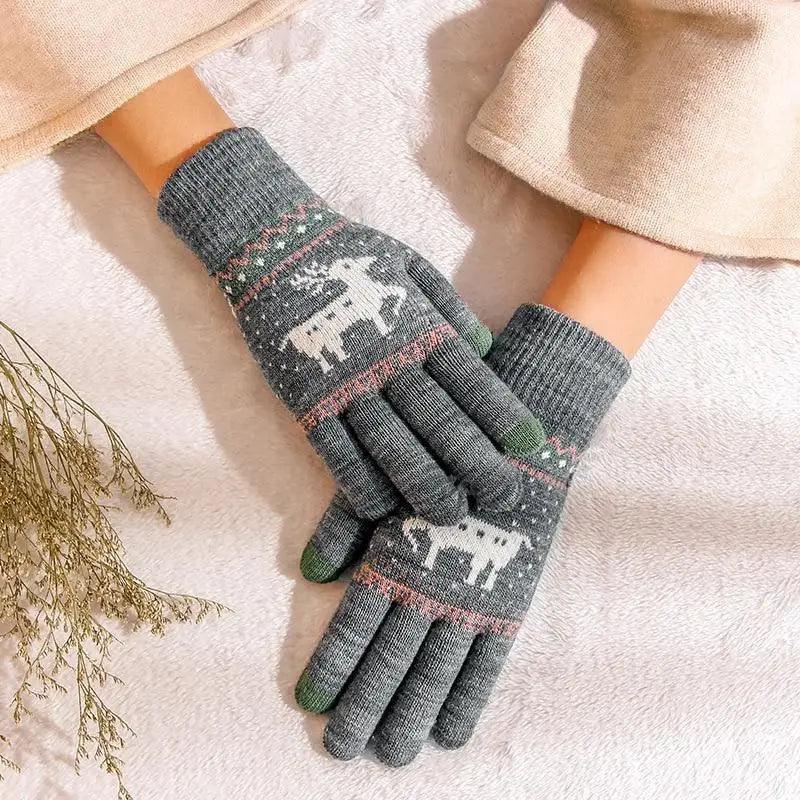 Gants Chaleureux et Confortables Imprimés Cerf de Noël Coloré pour Hommes et Femmes - Mignons Gants Mi-saison Doux à Doigts Complets Design Unisexe Élégant