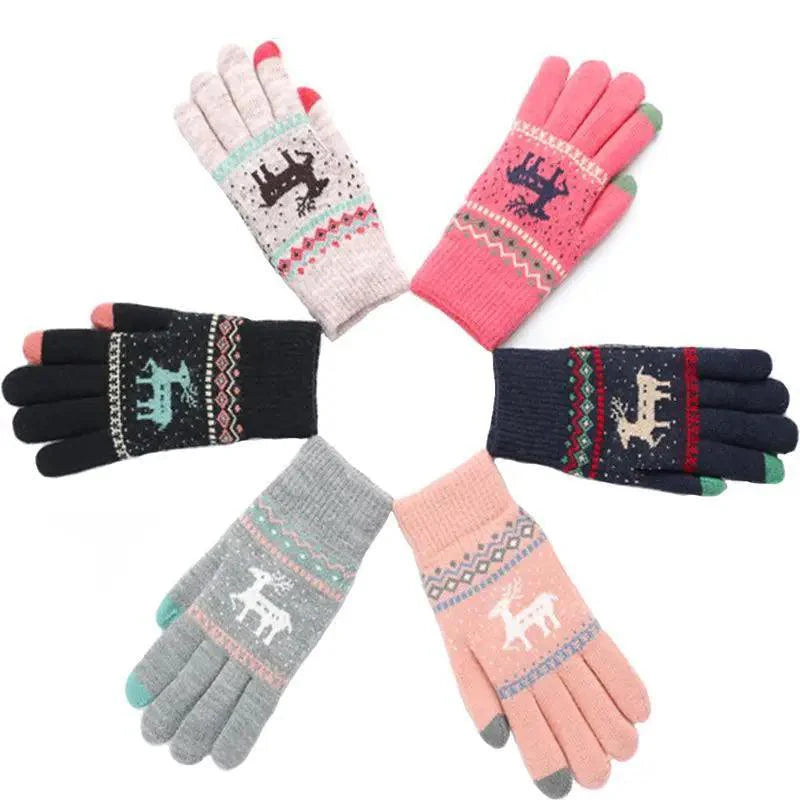 Gants Chaleureux et Confortables Imprimés Cerf de Noël Coloré pour Hommes et Femmes - Mignons Gants Mi-saison Doux à Doigts Complets Design Unisexe Élégant