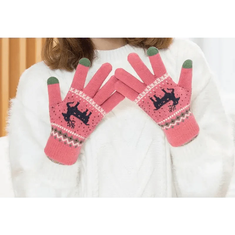 Gants Chaleureux et Confortables Imprimés Cerf de Noël Coloré pour Hommes et Femmes - Mignons Gants Mi-saison Doux à Doigts Complets Design Unisexe Élégant