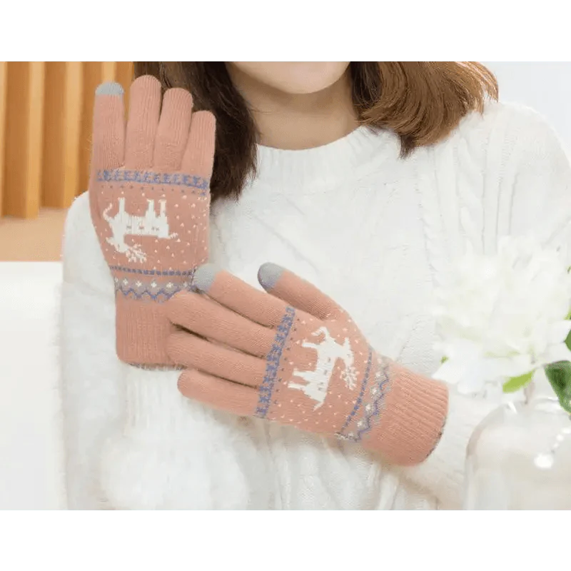 Gants Chaleureux et Confortables Imprimés Cerf de Noël Coloré pour Hommes et Femmes - Mignons Gants Mi-saison Doux à Doigts Complets Design Unisexe Élégant