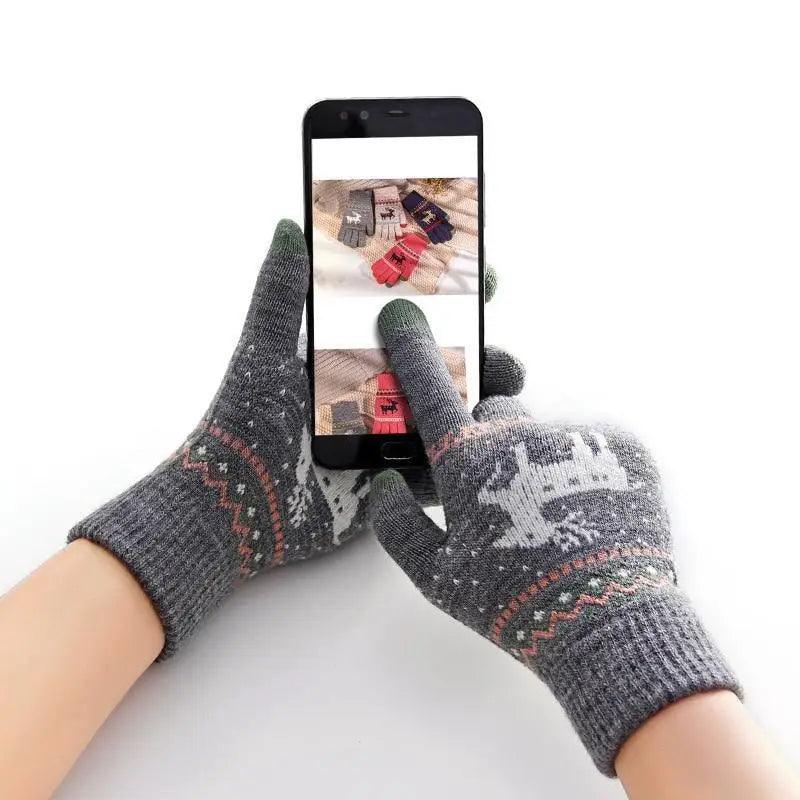 Gants Chaleureux et Confortables Imprimés Cerf de Noël Coloré pour Hommes et Femmes - Mignons Gants Mi-saison Doux à Doigts Complets Design Unisexe Élégant