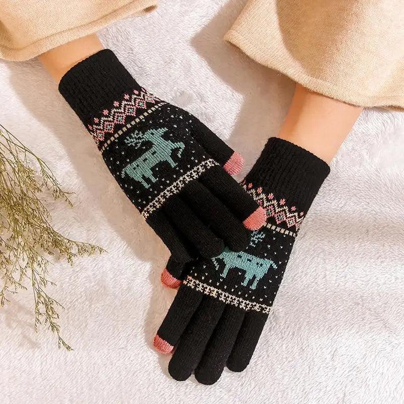Gants Chaleureux et Confortables Imprimés Cerf de Noël Coloré pour Hommes et Femmes - Mignons Gants Mi-saison Doux à Doigts Complets Design Unisexe Élégant